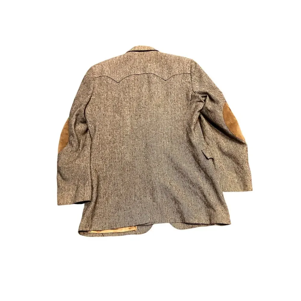 CIRCLE S‎ 42L Gray Brown Blazer WESTERN Men's SPORTS COAT Elbow Patch TWO BUTTON